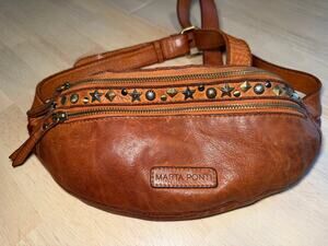 Marta Ponti Brown Leather Studded Belt Bag Fanny Pack 55in Strap Western plus